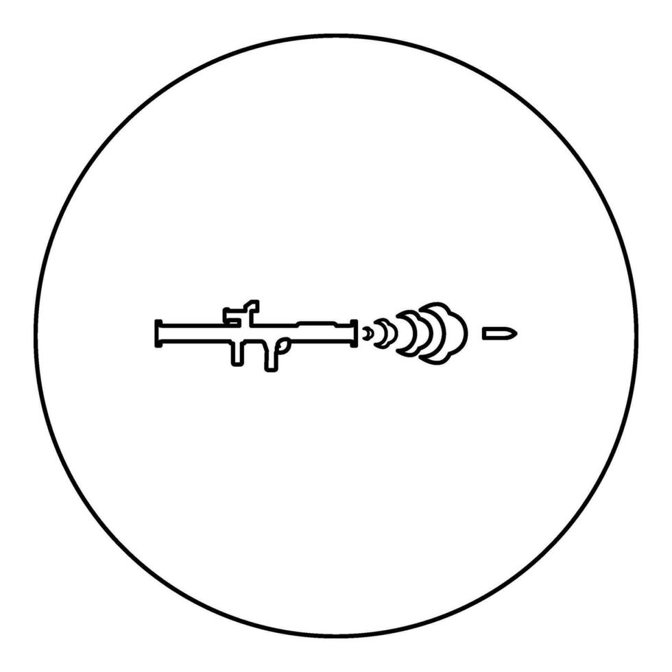 Schuss von das Bazouka Anti Panzer System Symbol im Kreis runden schwarz Farbe Vektor Illustration Bild Gliederung Kontur Linie dünn Stil