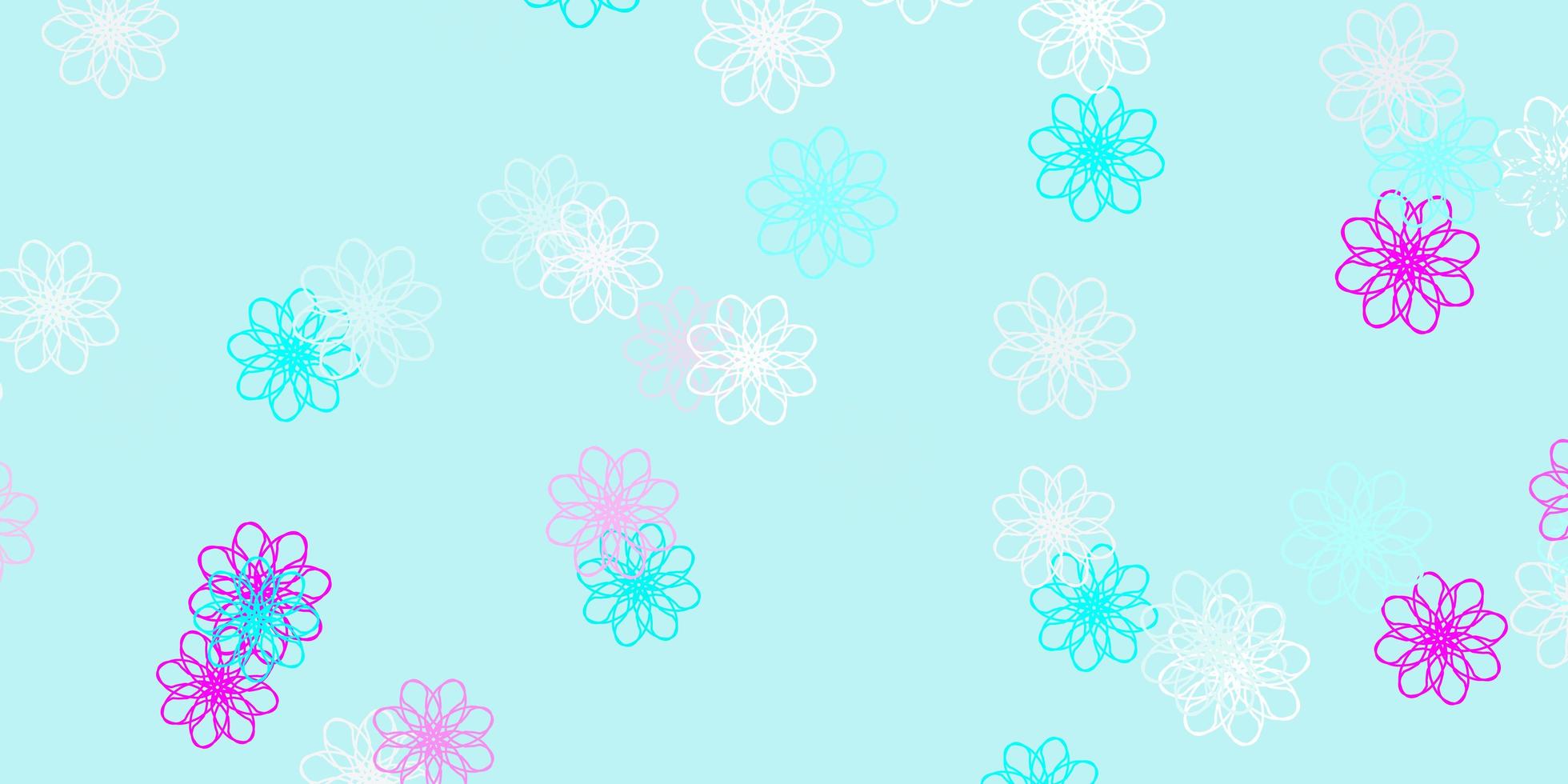 ljusrosa blå doodle bakgrund med blommor vektor