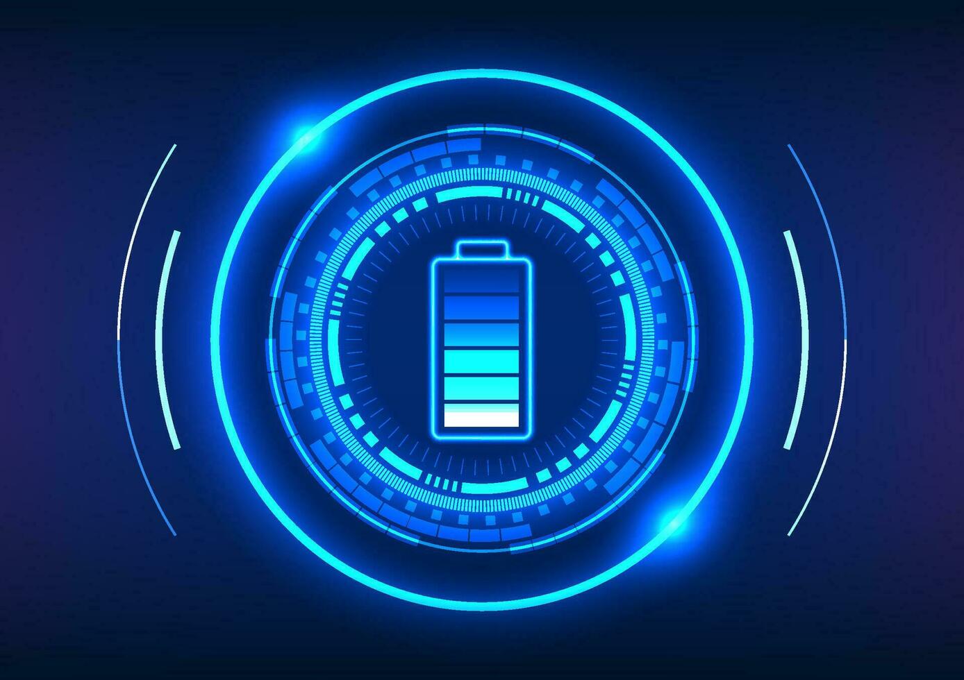 batteri teknologi inuti av hög tech cirkel den är en teknologi den där tillåter kraft till arbete med elektrisk Utrustning. den är en vektor illustration i blå toner.