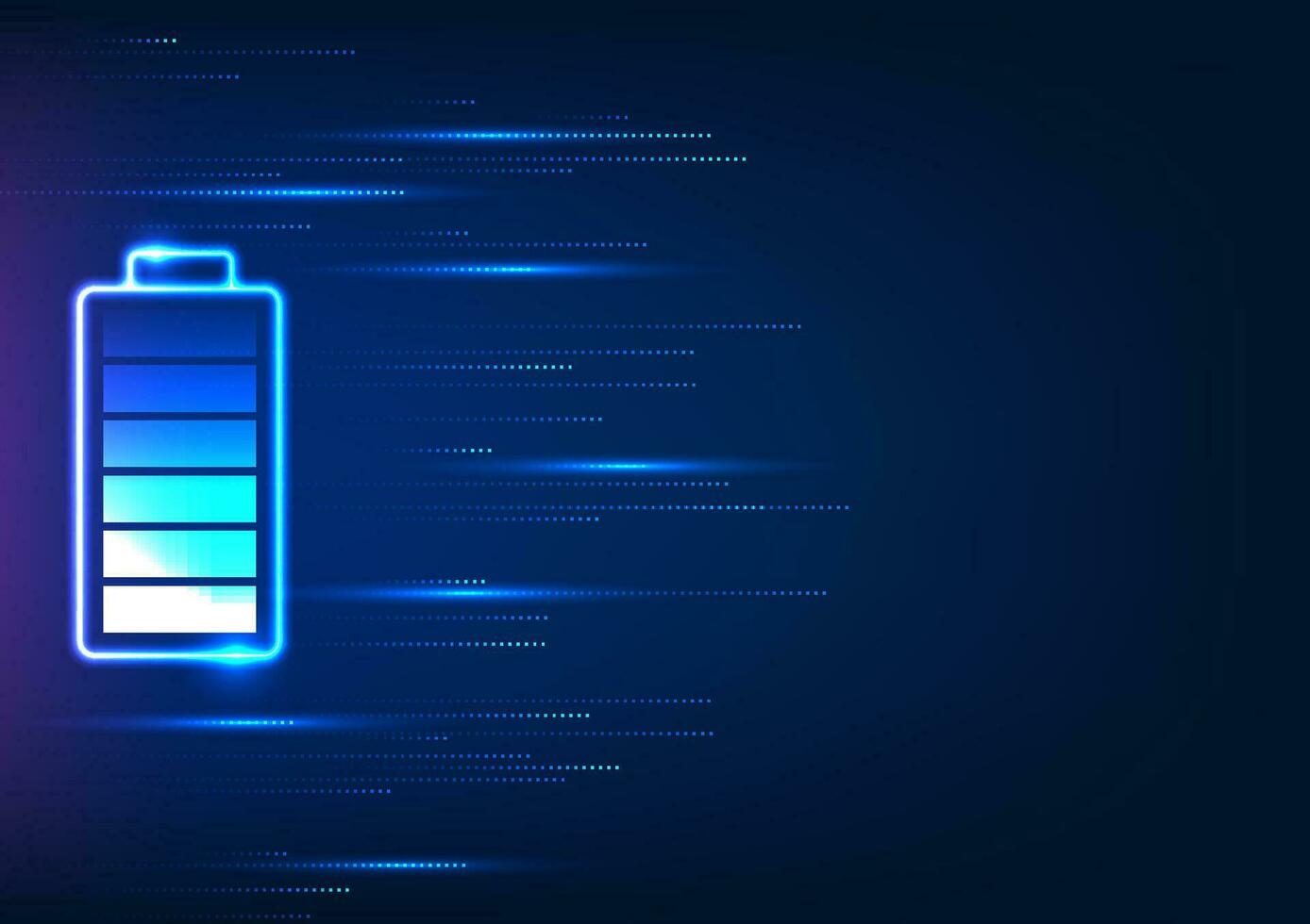 Batterie Technologie mit seitwärts Streifen das Konzept von übertragen das Energie enthalten im das Batterie zu elektrisch Geräte geht weiter zu arbeiten. Vektor Technologie Illustration im Blau Töne.