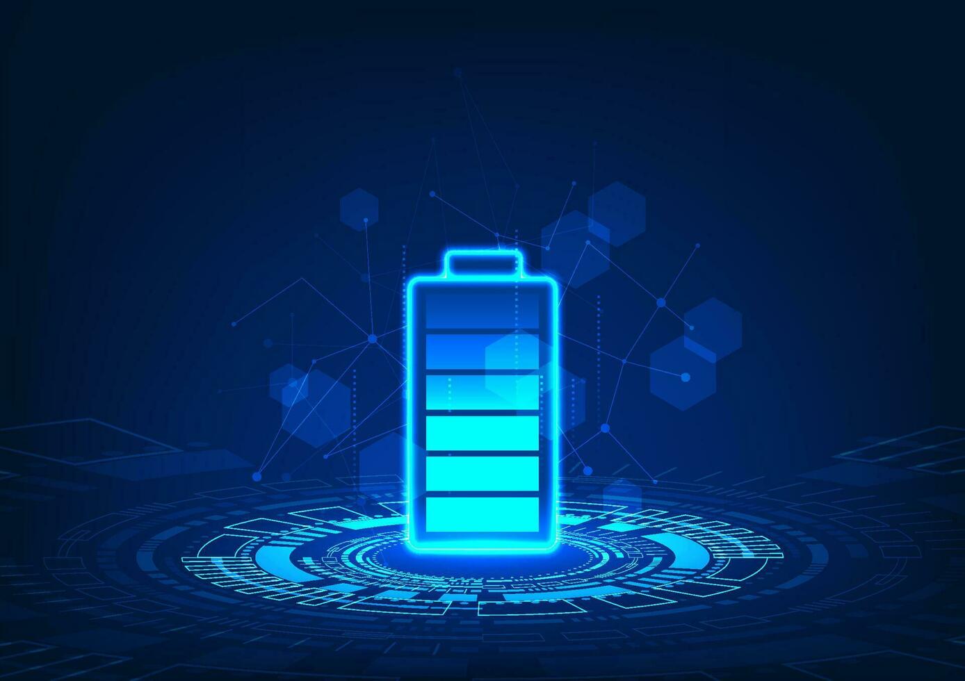 batteri teknologi är belägen på de teknologi cirkel utskjutande de batteri. med element av geometrisk former och rader den där ansluta attraktivt dess en vektor teknologi illustration.