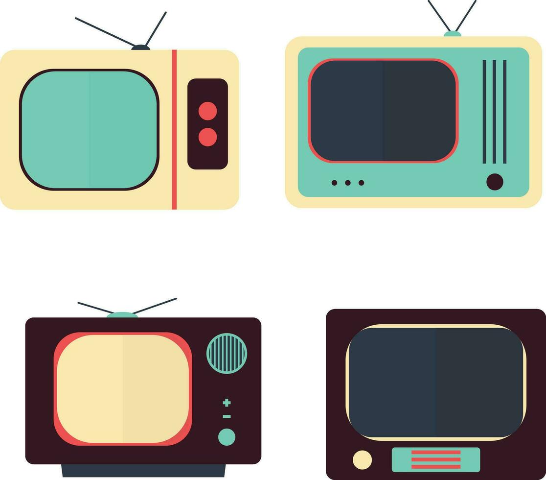 retro tv digital. kommunikation systemet framsteg, Evolution av tv, gammal eller retro och modern mottagare på vit bakgrund. vektor