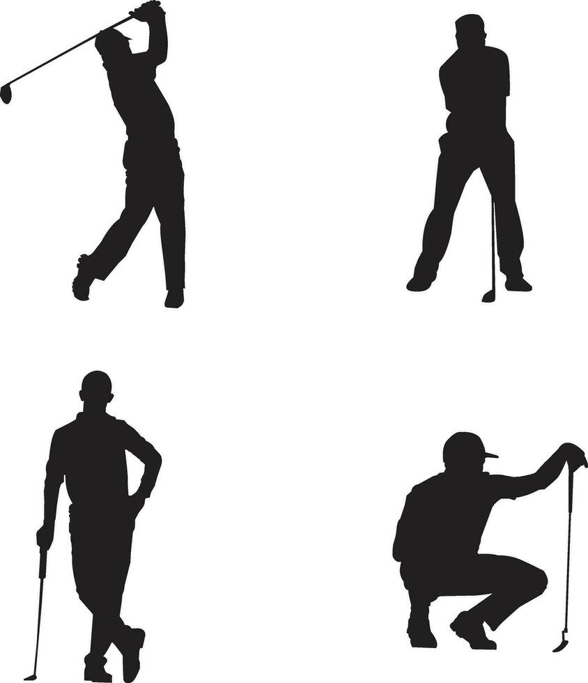 silhuett spelar golf. vektor silhuett av spelare samling golf annorlunda silhuetter på vit bakgrund