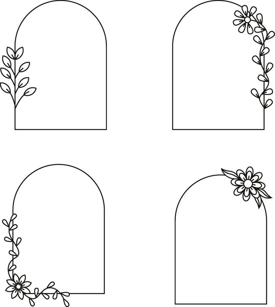 båge blommig ram. hand dragen botanisk vektor illustration. blomma krans svart och vit.vektor proffs