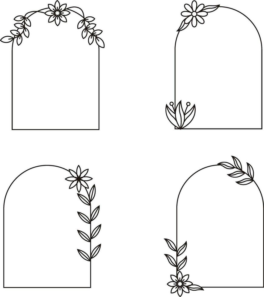 båge blommig ram. hand dragen botanisk vektor illustration. blomma krans svart och vit.vektor proffs