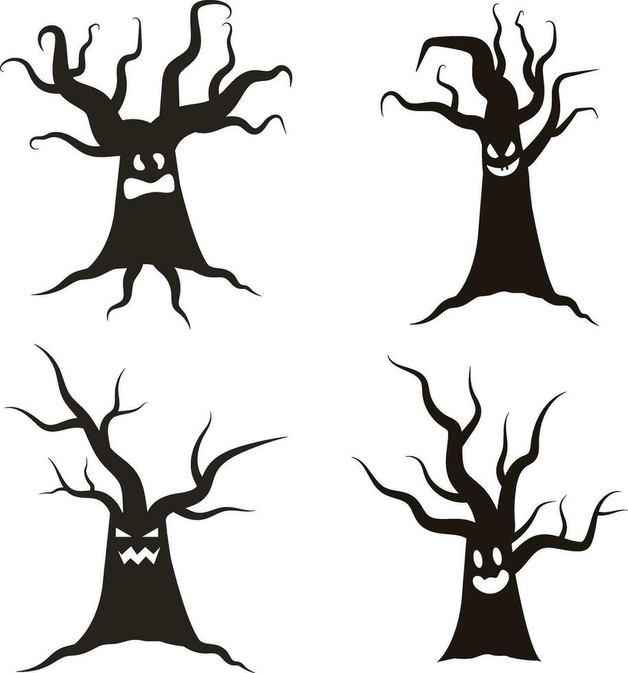 Halloween Baum gruselig. schwarz Bäume Silhouette auf Weiß Hintergrund vektor