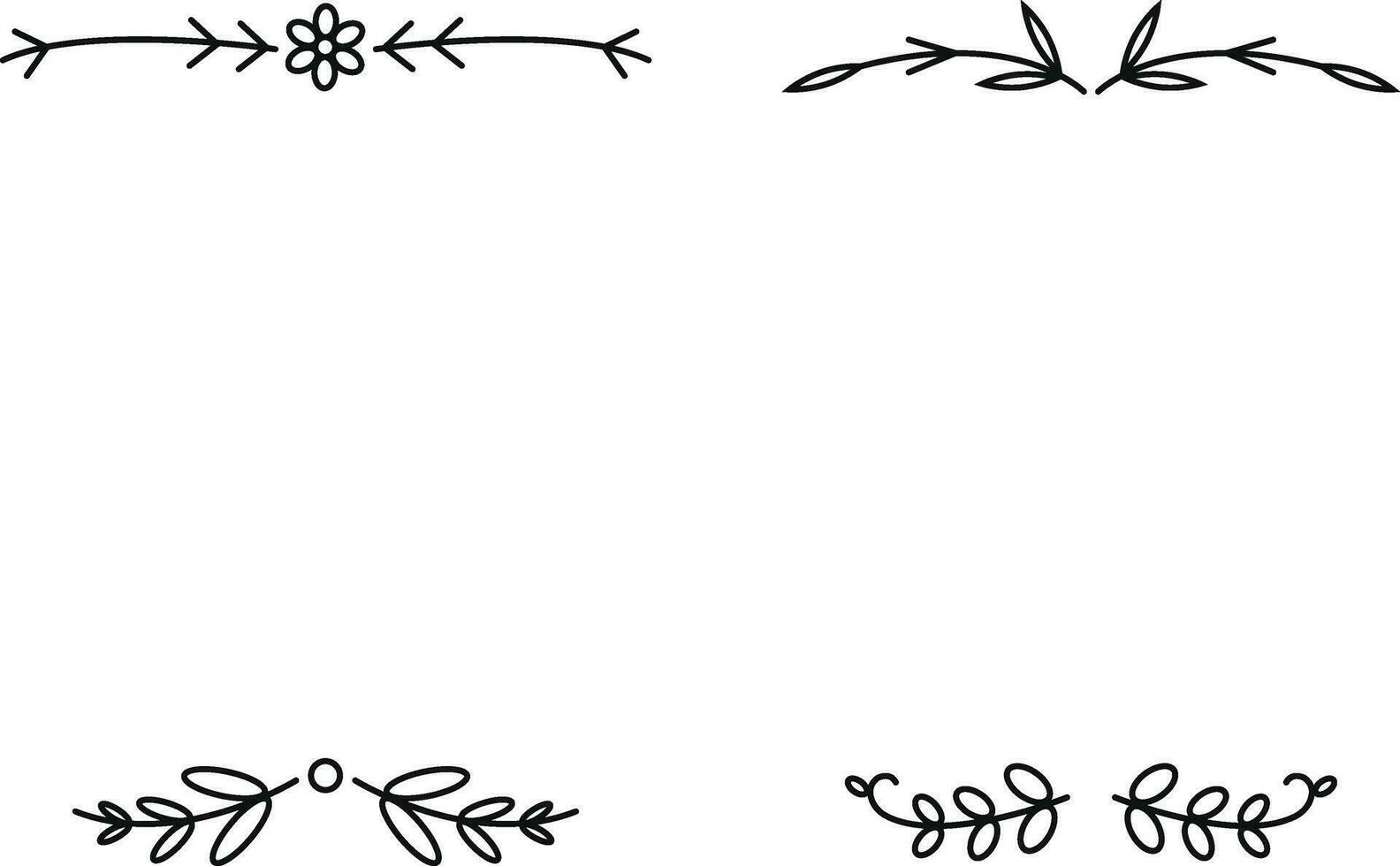 blommig delare. gränser med grenar, örter, växter och blommor. dekoration översikt vektor illustration. blomma delare samling