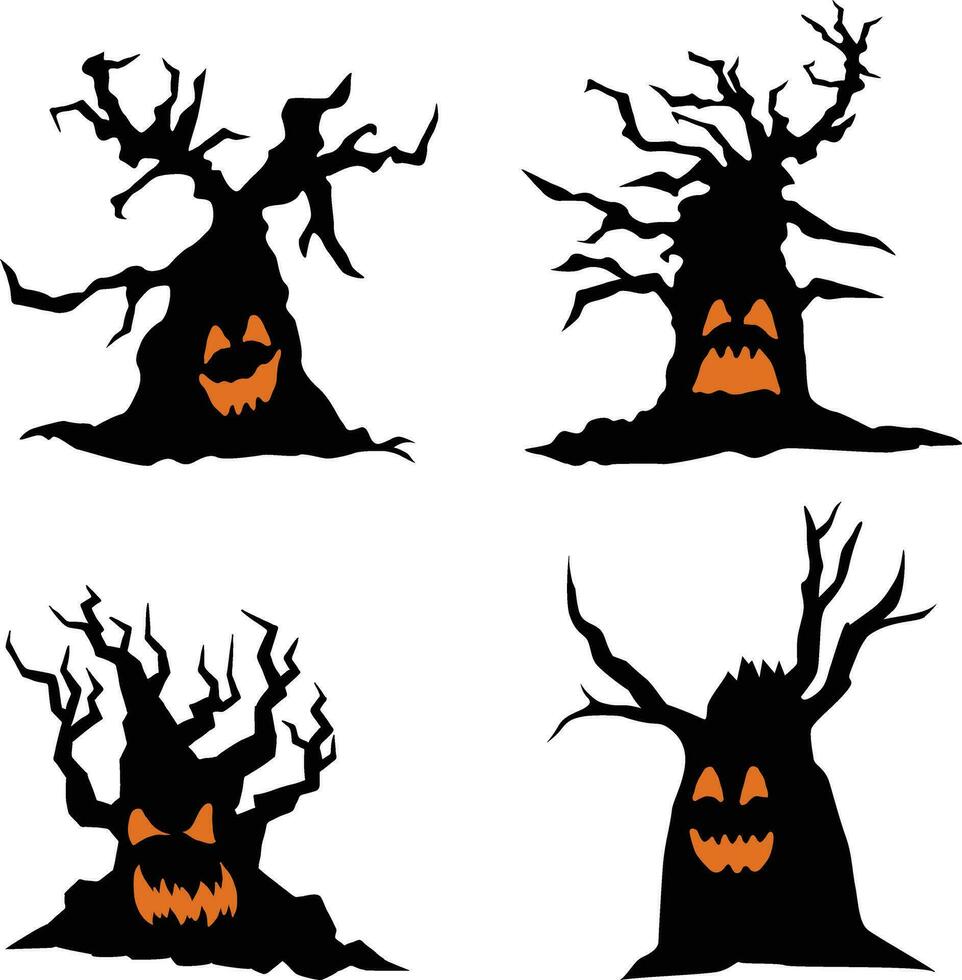 Baum Halloween. Halloween Baum Silhouette auf Weiß Hintergrund. Vektor Illustration
