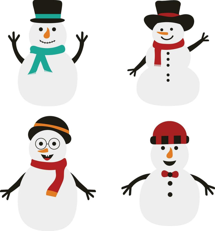 vinter- snowmen element. glad snowmen i annorlunda kostymer. vektor illustration på vit isolerat bakgrund.