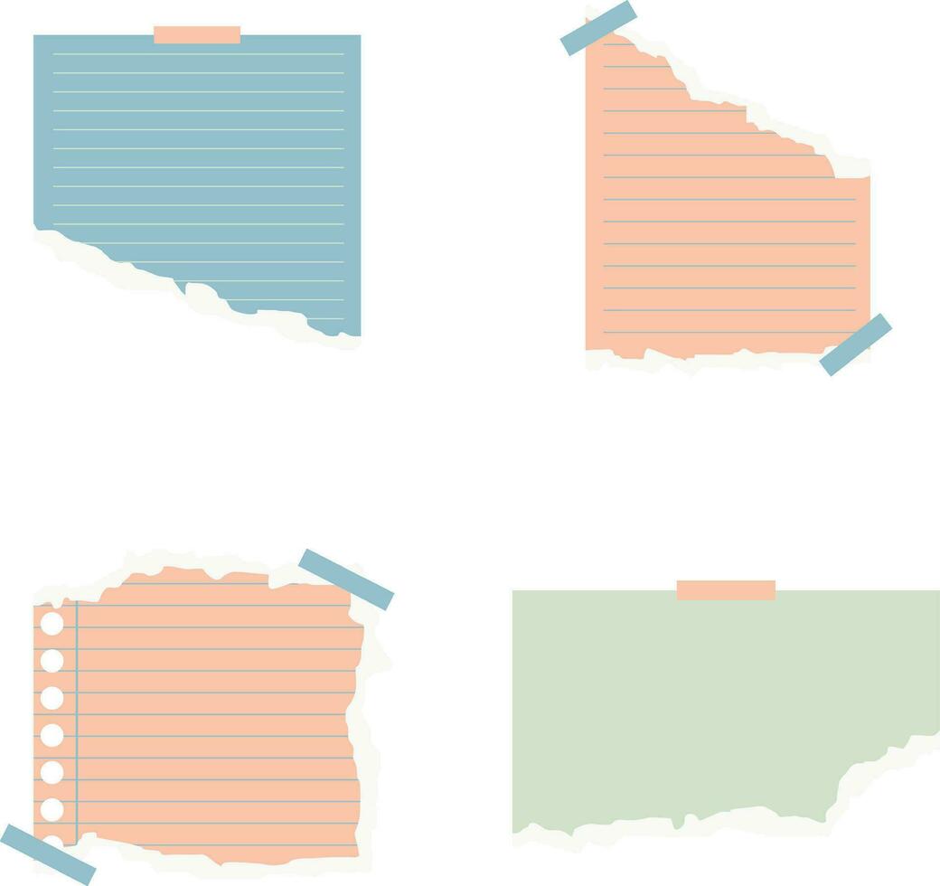 zerrissen Papier mit Band. Treffen Erinnerung, machen aufführen und Memo Benachrichtigung, Brief auf Blatt von Papier, Notizblock oder Notizbuch Seite mit zerrissen Seite. Vektor Illustration