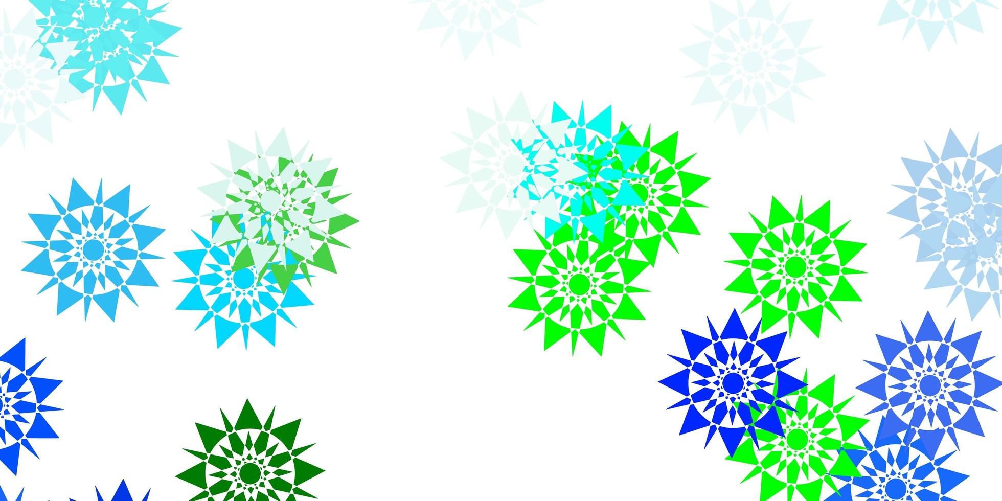 ljusblå grön vektor vackra snöflingor bakgrund med blommor