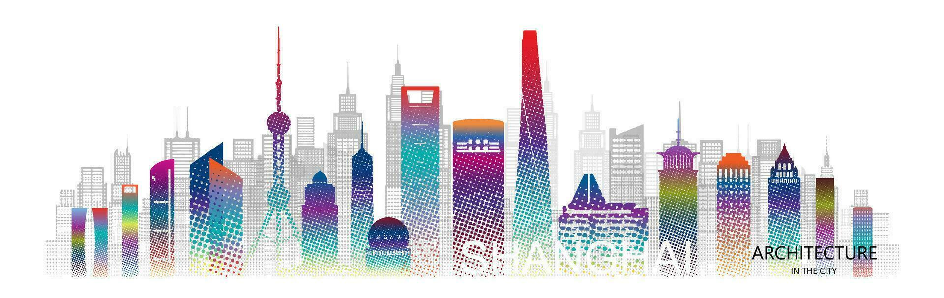 Reise die Architektur Silhouette im Shanghai mit bunt Halbton Stil. vektor