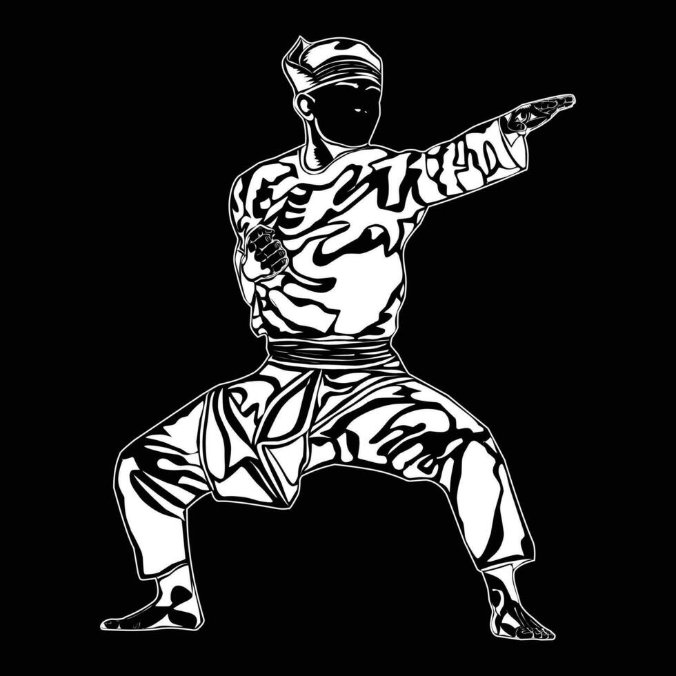 silat rörelse silhuett bild, lämplig för affischer, t-shirt design, krigisk konst utbildning och andra vektor