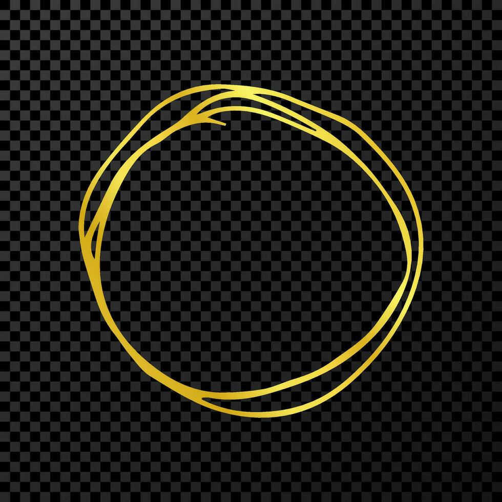 Hand gezeichnet kritzeln Kreis. Gold Gekritzel runden kreisförmig Design Element auf dunkel vektor