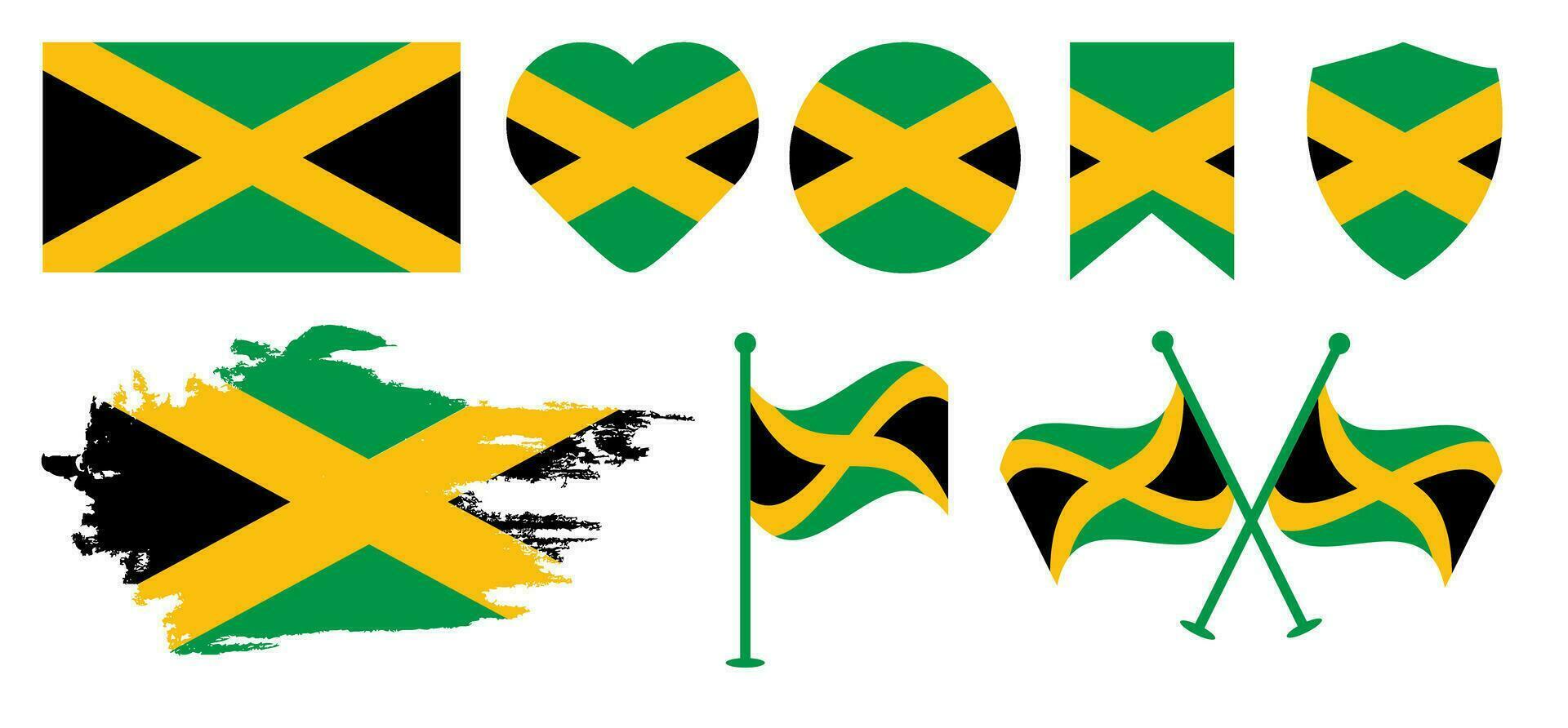 jamaica flagga vektor design uppsättning. jamaican flagga design med kärlek ikon och borsta vektor design.