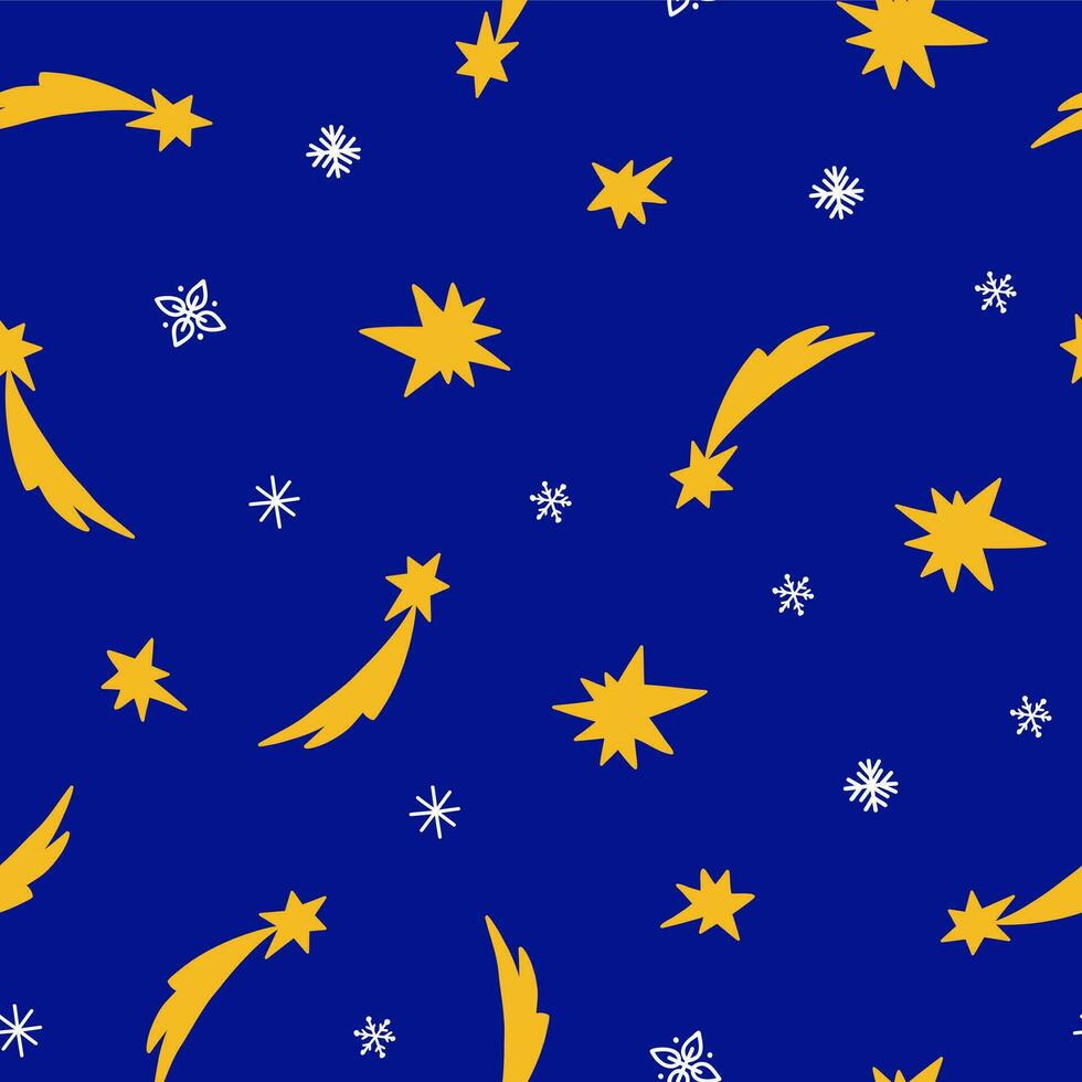 Schießen Star und Schneeflocken einfach Gekritzel linear Hand gezeichnet minimalistisch wiederholen Vektor Muster, Winter Ferien fröhlich Weihnachten Elemente zum Jahreszeiten Grüße, Einladungen, texti