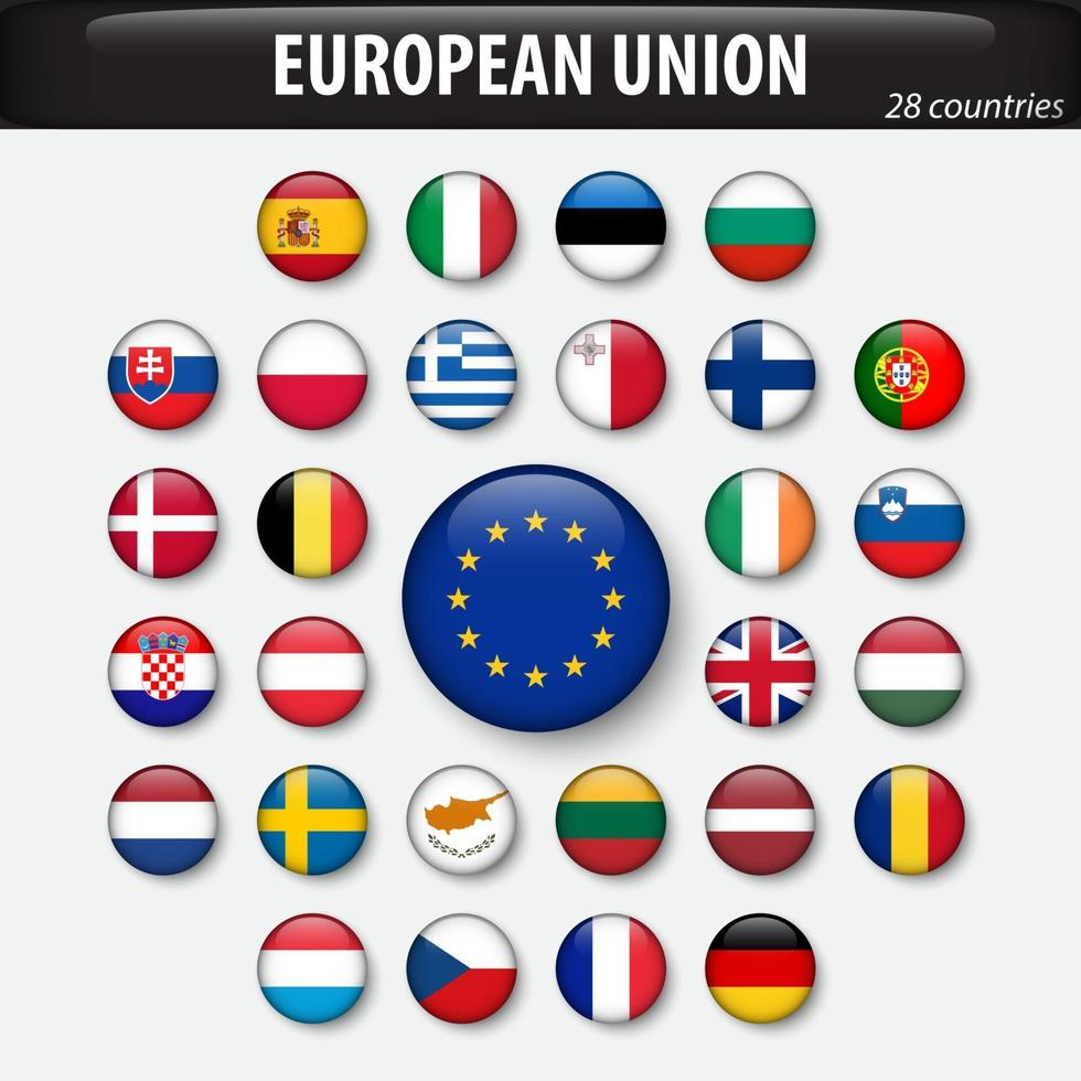 Europeiska unionens flaggor och medlemmar. vektor