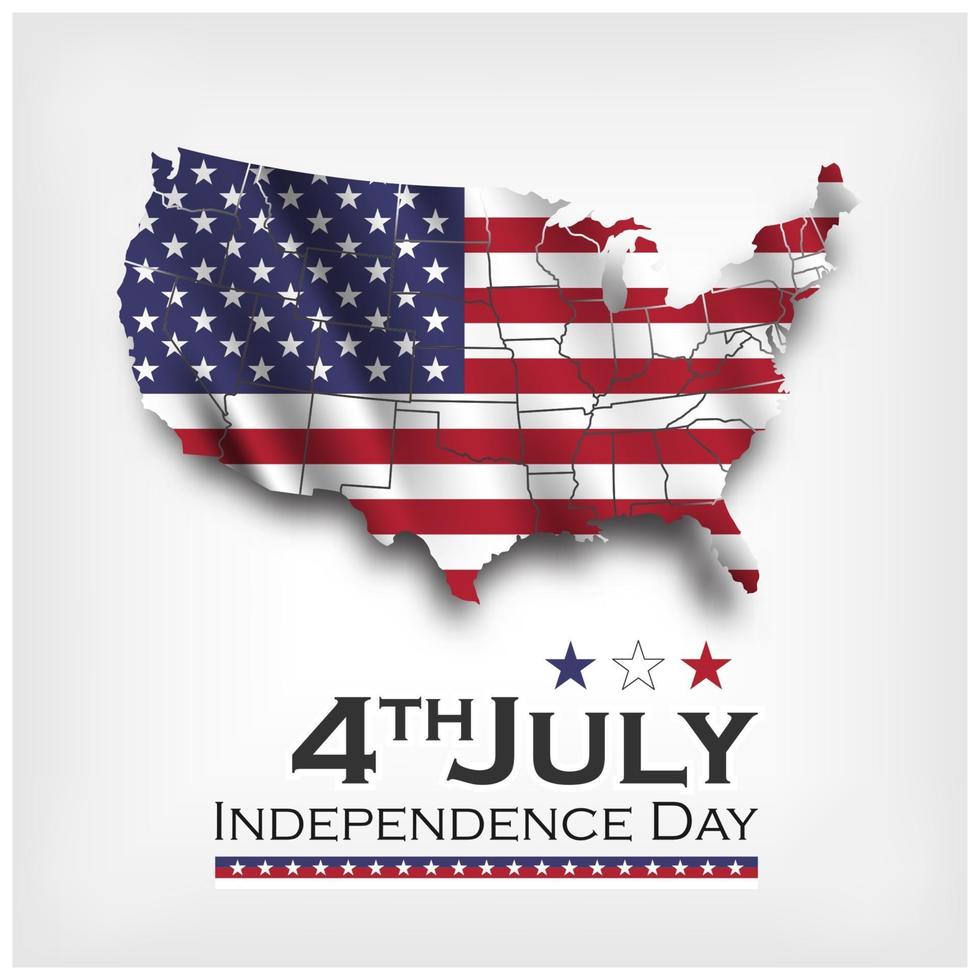 Amerika-Karte und wehende Flagge. Unabhängigkeitstag der USA 4. Juli. Vektor. vektor
