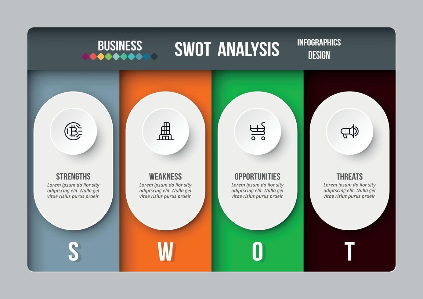 Swot-Analyse-Geschäft oder Marketing-Infografik-Vorlage. vektor