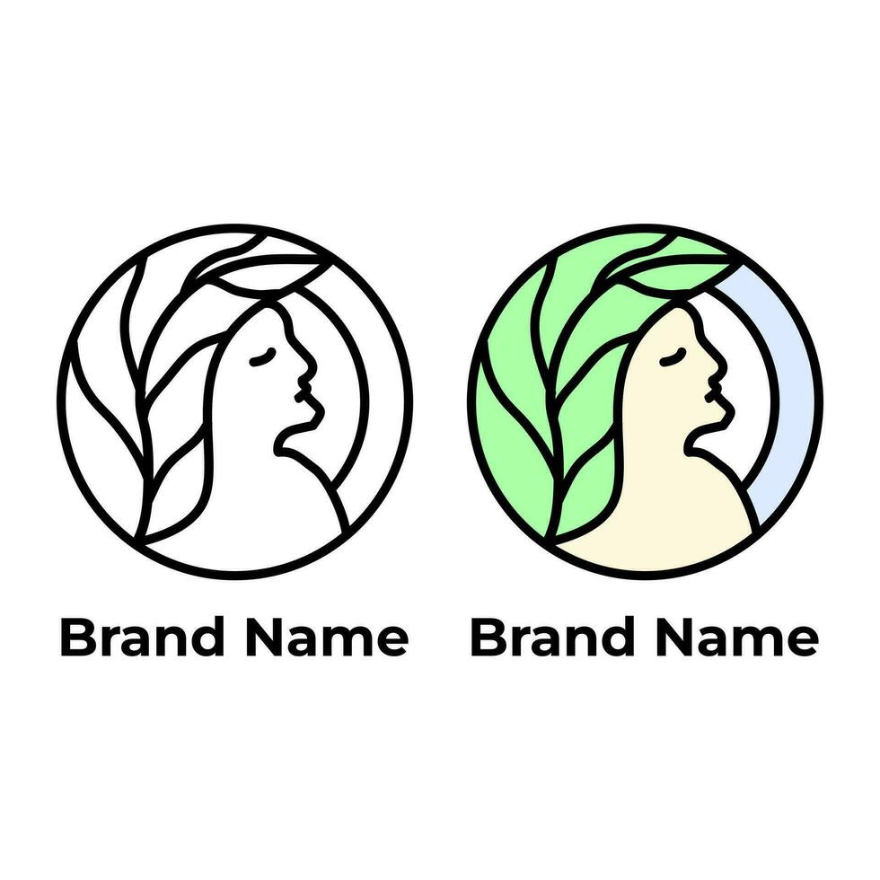 de blad och mänsklig huvud logotyp design i de form av en cirkel är lämplig för företag logotyper i de hälsa eller plantage sektor vektor