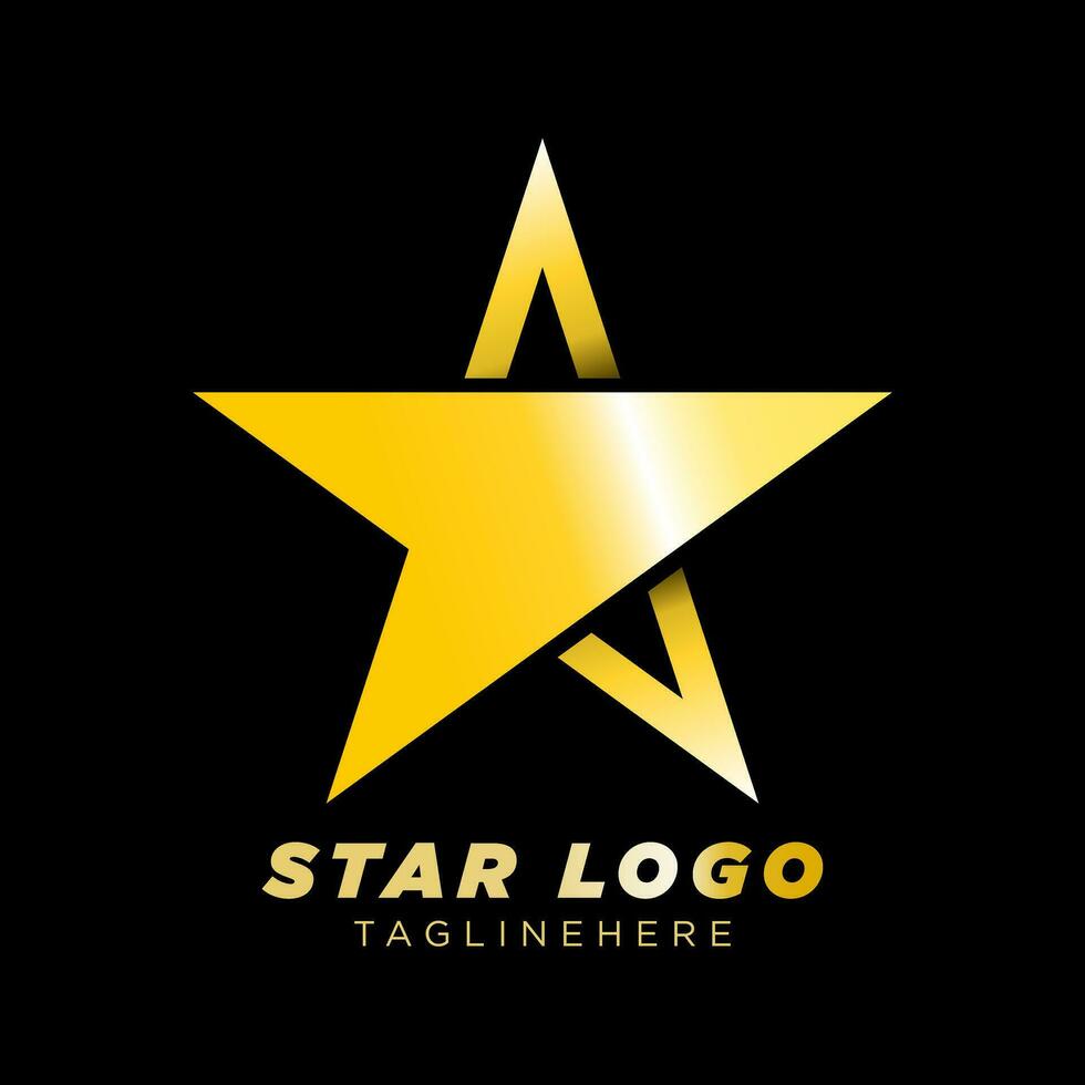 Gold Star Logo Vektor im elegant Stil auf schwarz Hintergrund