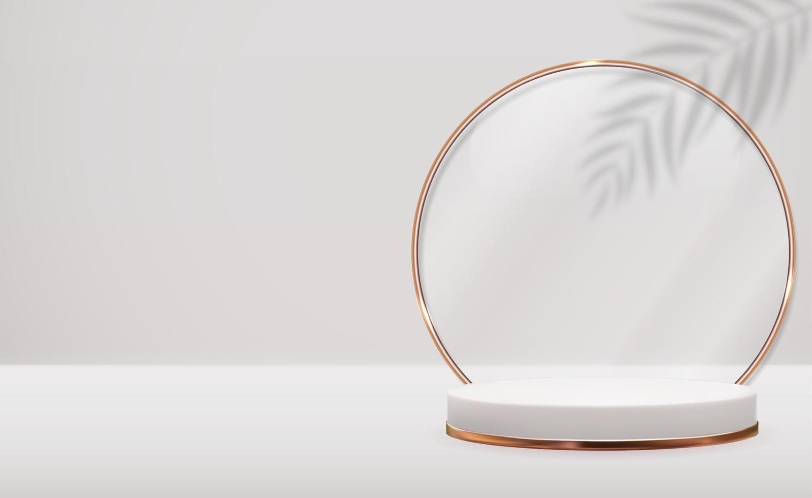 3D realistisk bakgrund med cirkelpodium och palmbladskugga. formgivningsmall för modekosmetikprodukt vektor