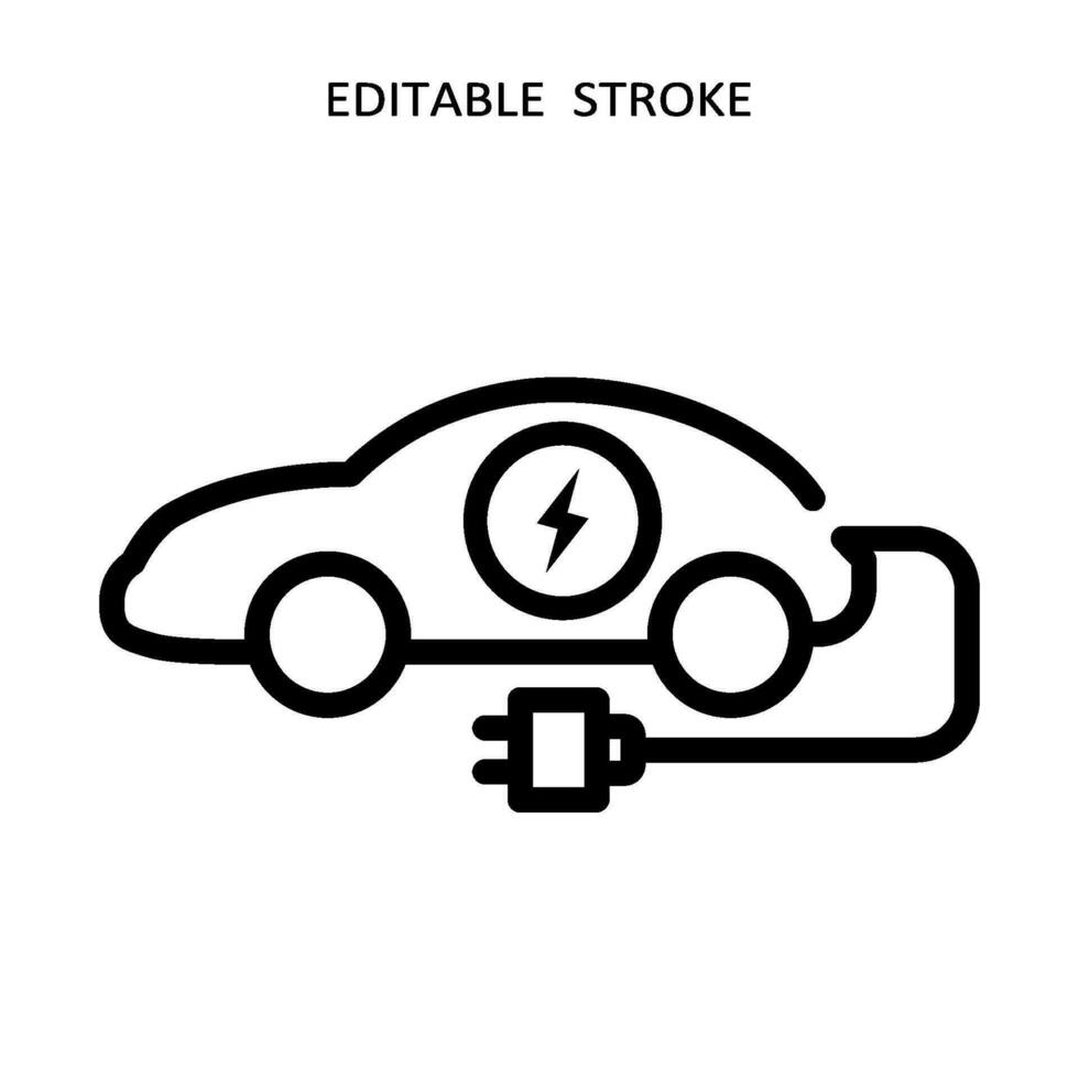 elektrisch Auto Symbol. Hybrid Fahrzeug Piktogramm. Linie elektrisch Auto vektor