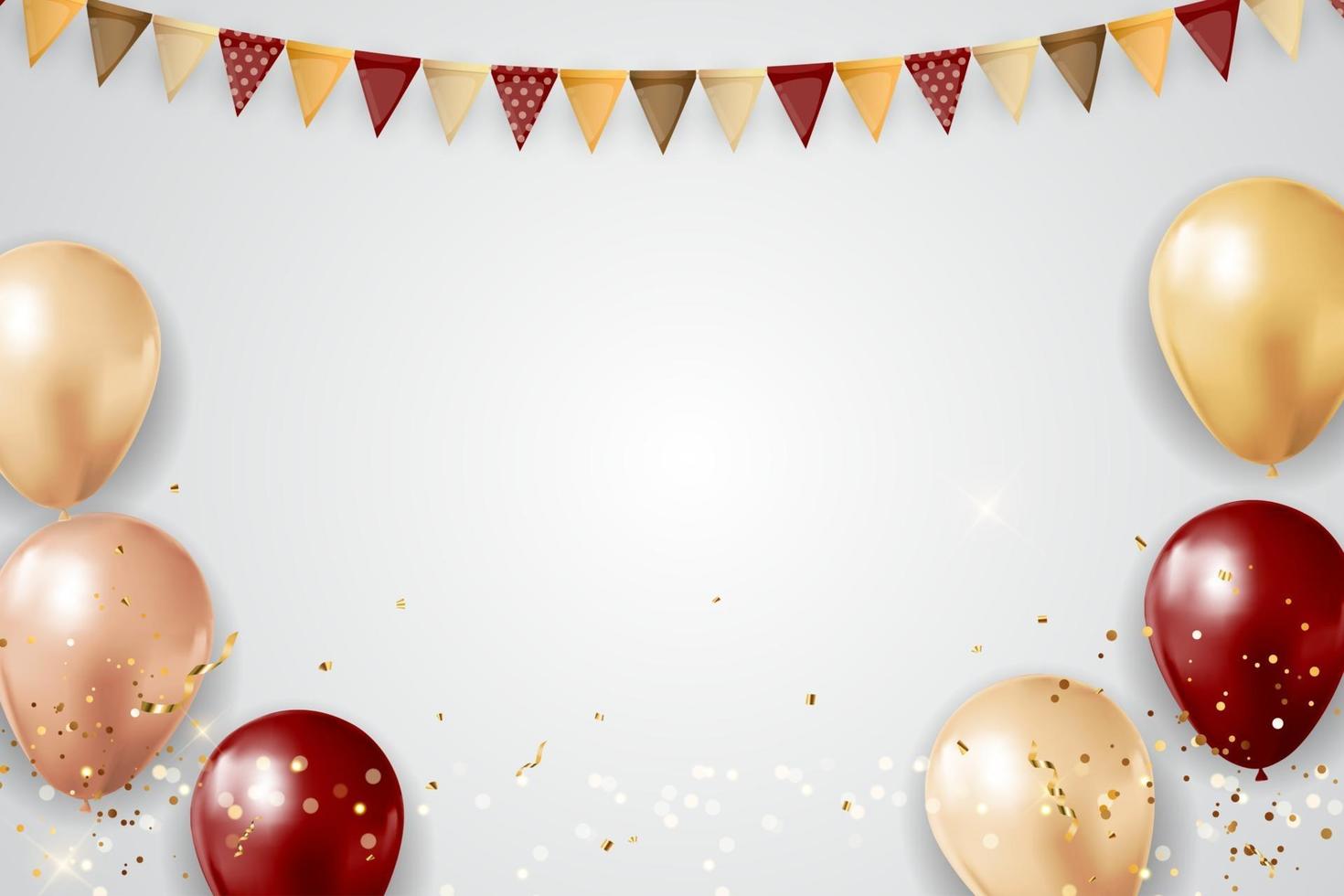 Party glänzender Feiertagshintergrund mit Luftballons, Girlande und Konfetti vektor