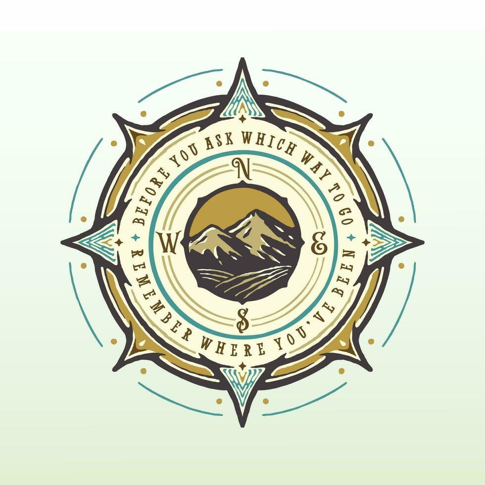 Jahrgang Berg Abenteuer Kompass Abzeichen Emblem Illustration vektor