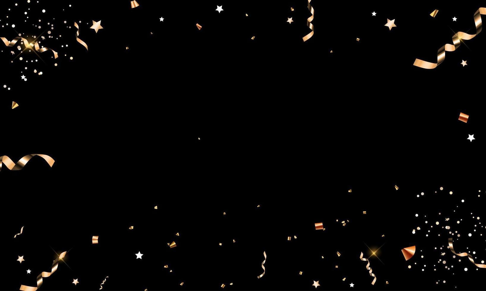 abstrakter schwarzer Partyurlaubshintergrund mit Konfetti und goldenem Band vektor