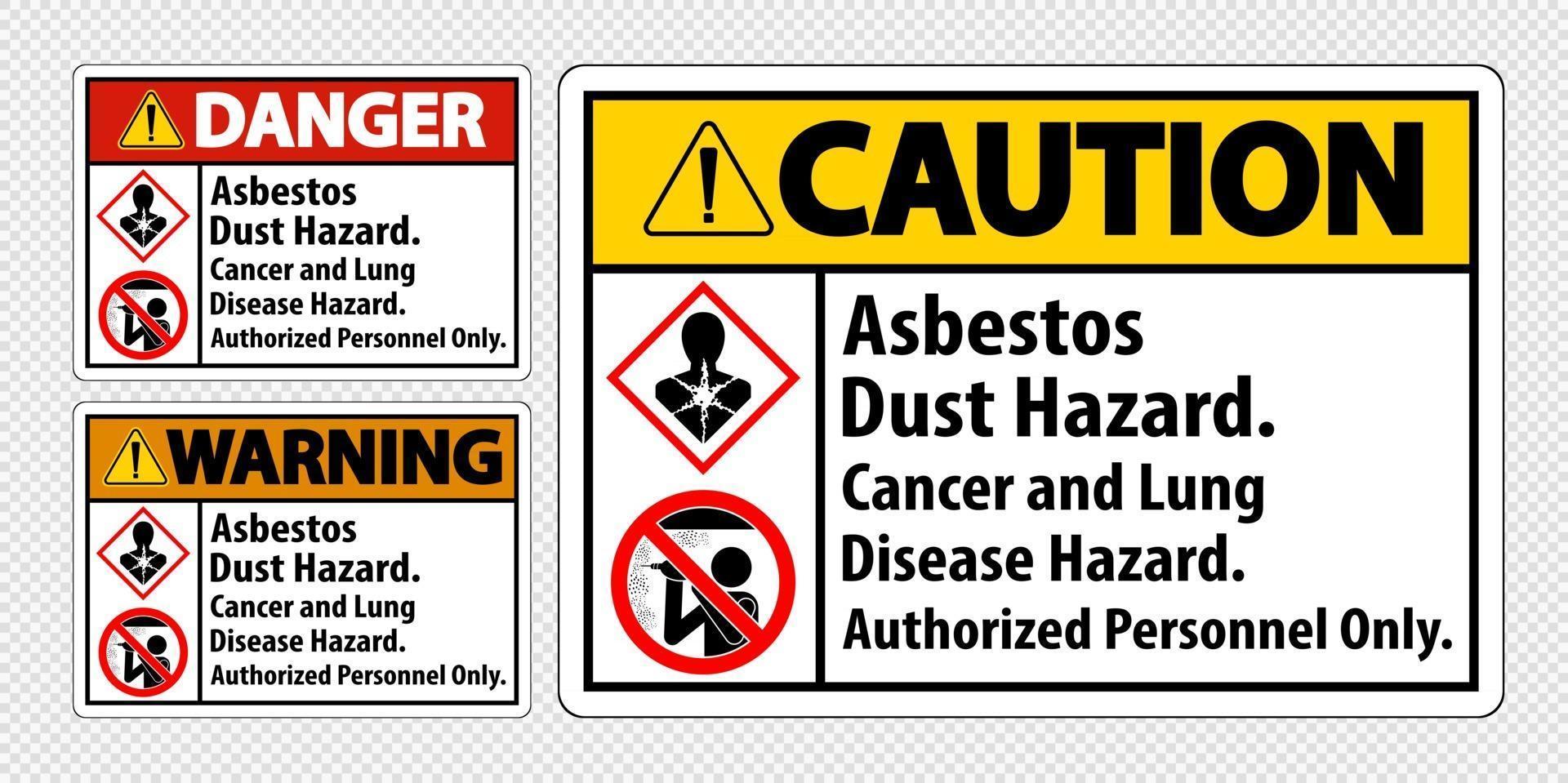 Sicherheitsetikett, Asbeststaubgefahr, Krebs- und Lungenkrankheitsgefahr nur autorisiertes Personal vektor