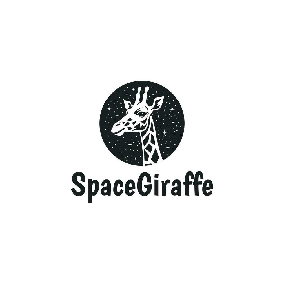 svartvit giraff huvud ikon logotyp design mall. silhuett giraff huvud i cirkel och stjärnor logotyp vektor illustration