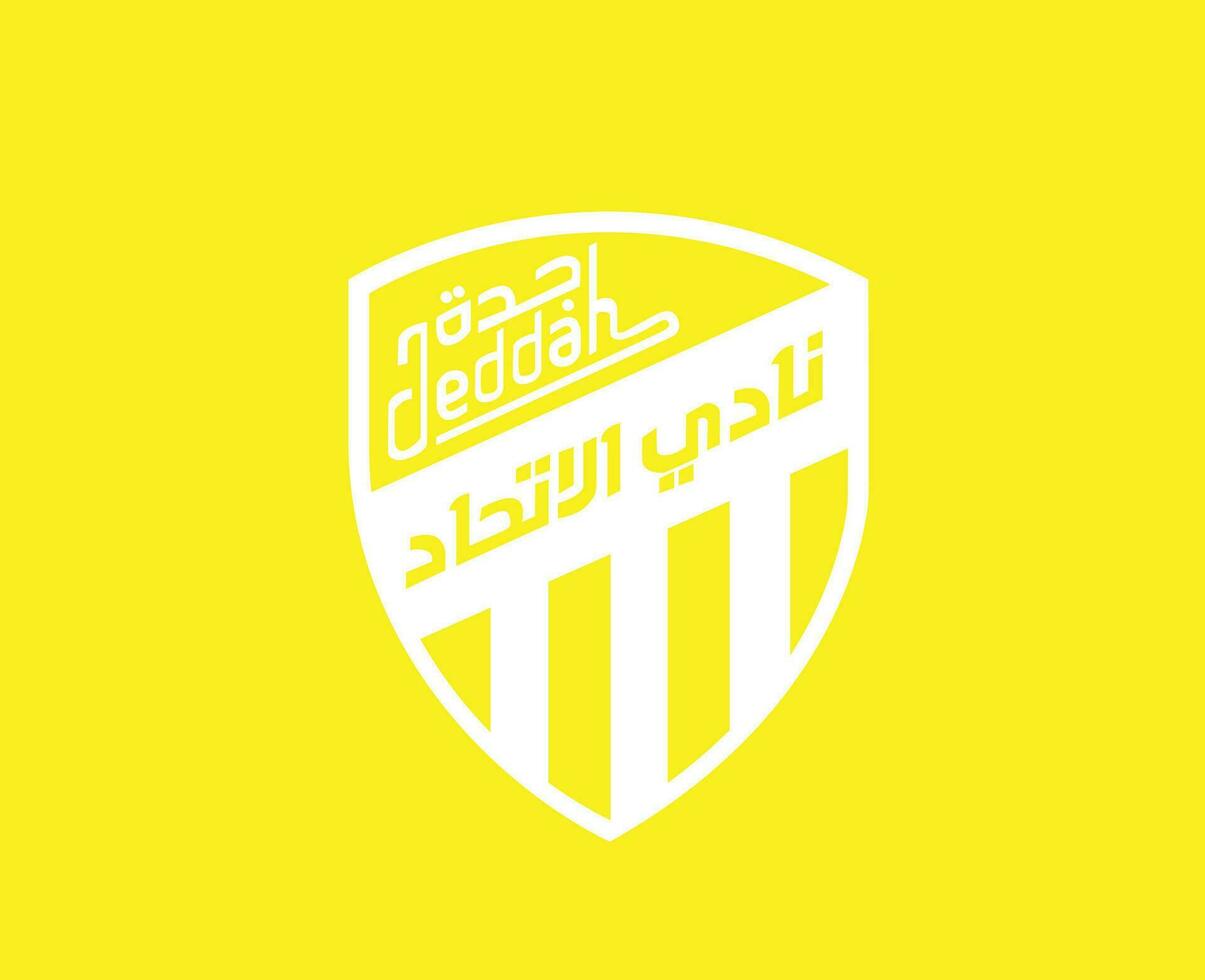 al ittihad klubb symbol logotyp vit saudi arabien fotboll abstrakt design vektor illustration med gul bakgrund