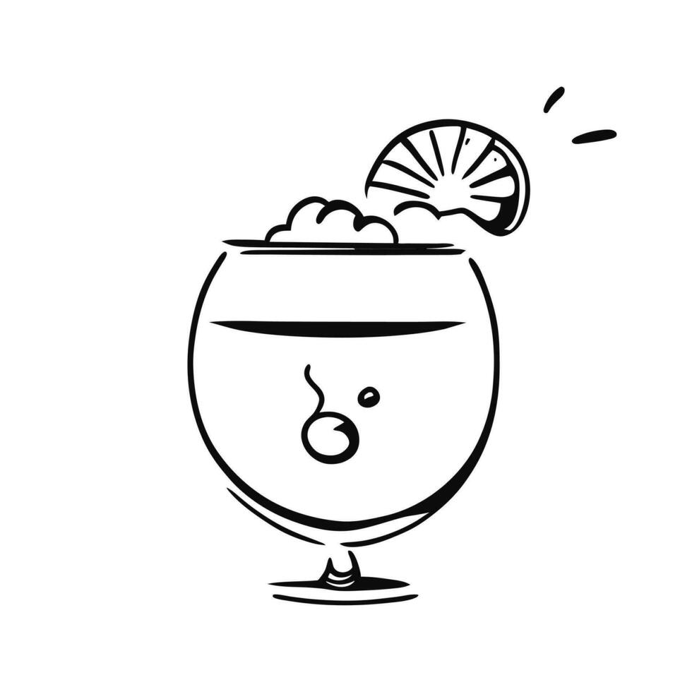 brandy. cocktail vektor illustration. de original- logotyp för de dryck med citron. cognac glas glas i de stil av linje konst. de begrepp av en efterlängtade semester.