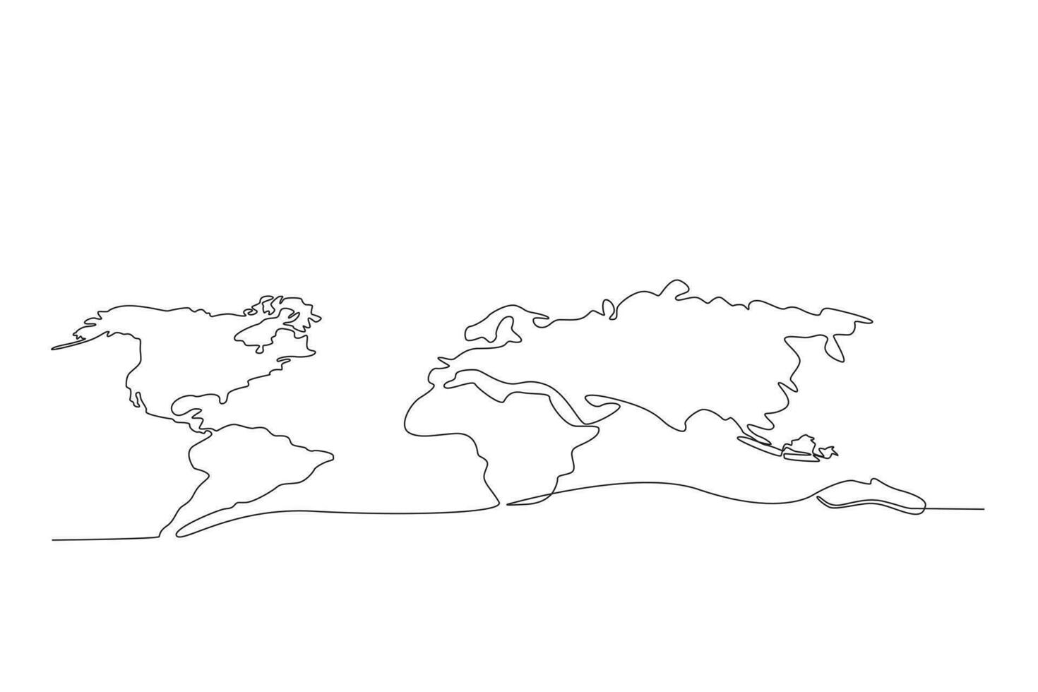 politisk Karta av de värld. kontinuerlig ett linje teckning av värld atlas minimalistisk vektor illustration design. enkel linje modern grafisk stil. hand dragen grafisk begrepp för utbildning