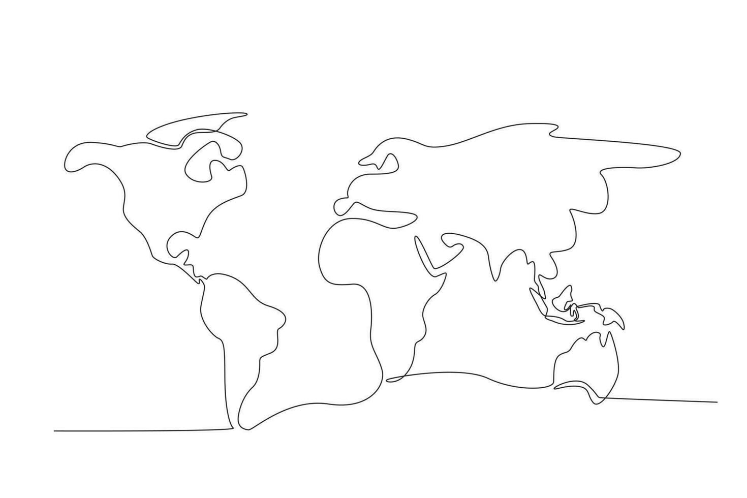 förenklad värld Karta. kontinuerlig ett linje teckning av värld atlas minimalistisk vektor illustration design. enkel linje modern grafisk stil. hand dragen grafisk begrepp för utbildning