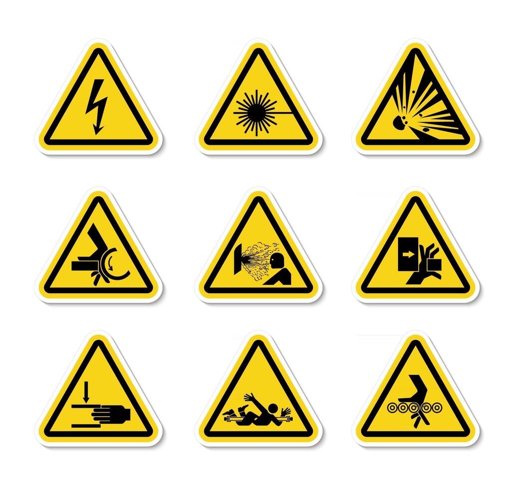 dreieckige Warnsymboletiketten auf weißem Hintergrund vektor