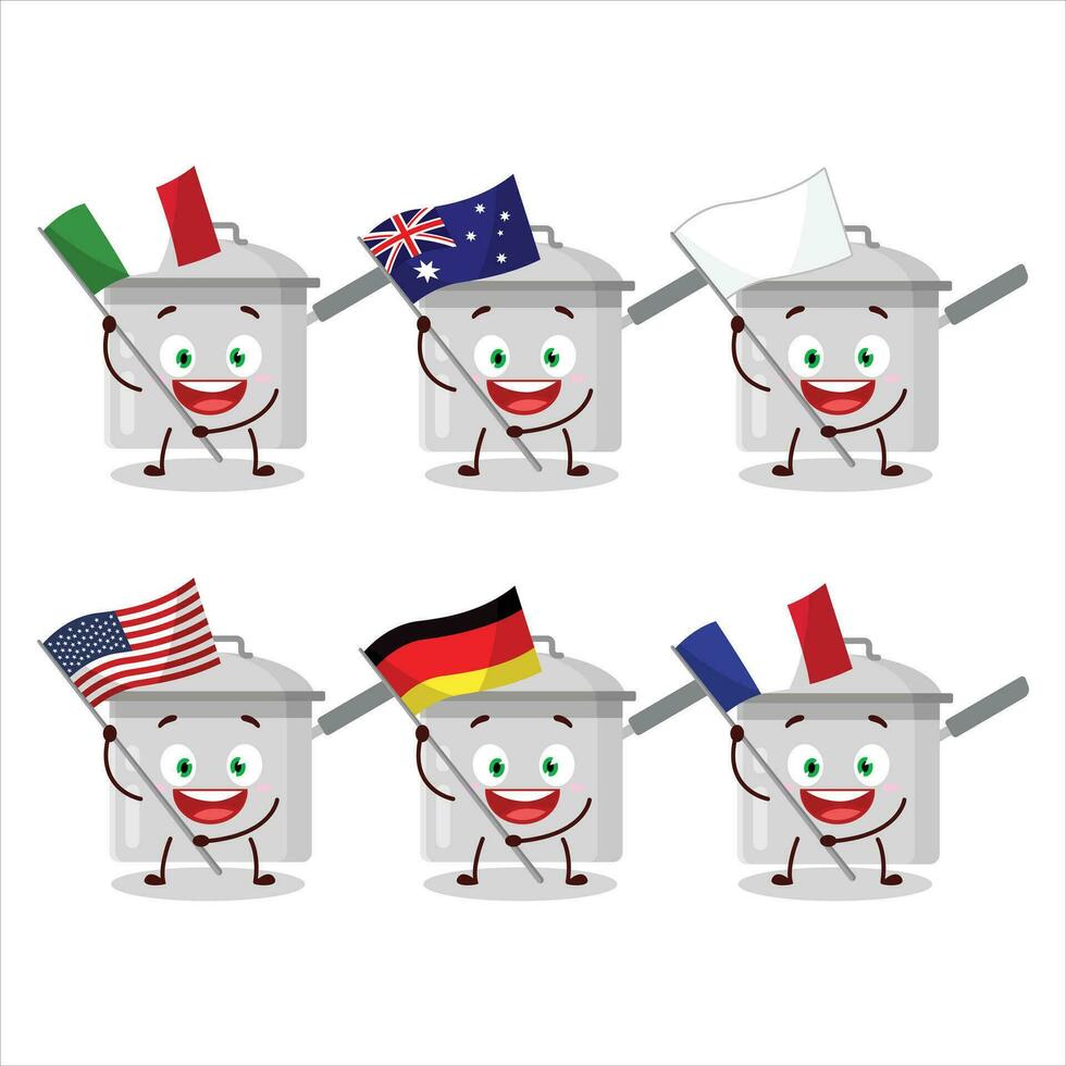 Soße schwenken Karikatur Charakter bringen das Flaggen von verschiedene Länder vektor