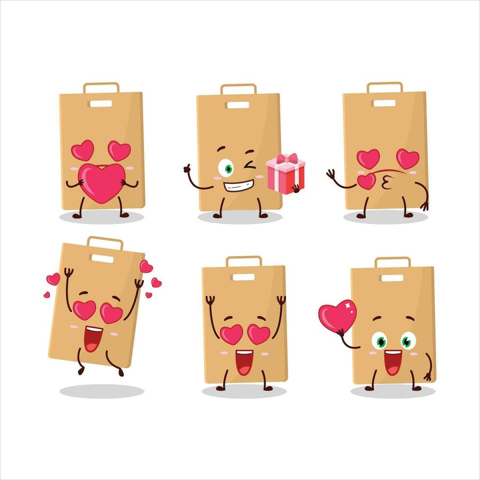 mat väska tecknad serie karaktär med kärlek söt uttryckssymbol vektor