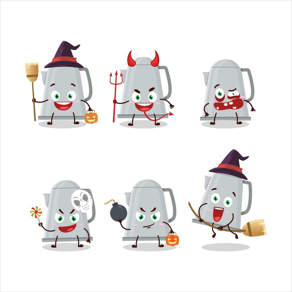 Halloween Ausdruck Emoticons mit Karikatur Charakter von elektrisch Kessel vektor