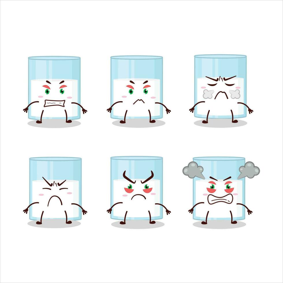 glas av mjölk tecknad serie karaktär med olika arg uttryck vektor