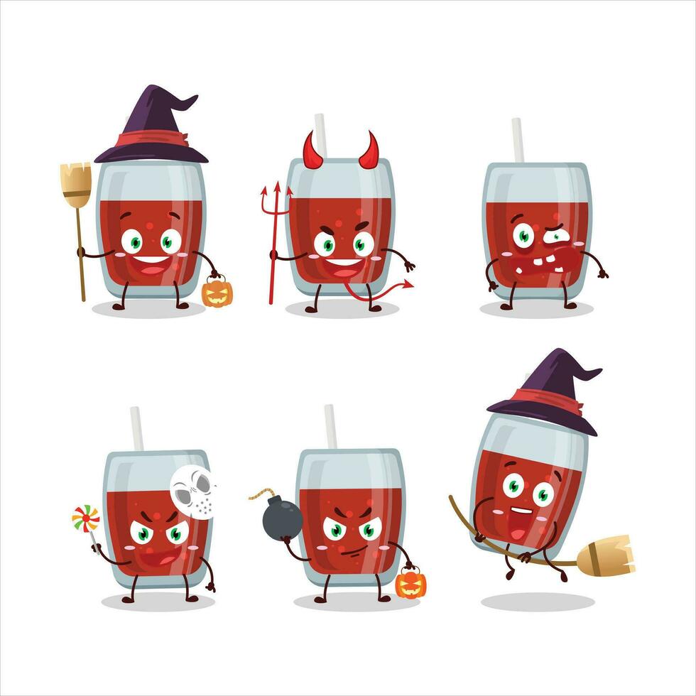 Halloween Ausdruck Emoticons mit Karikatur Charakter von Apfel Saft vektor