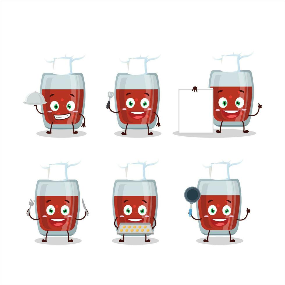 Karikatur Charakter von Apfel Saft mit verschiedene Koch Emoticons vektor
