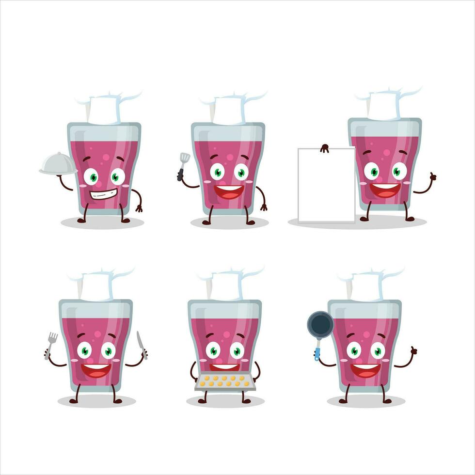 Karikatur Charakter von lila Saft mit verschiedene Koch Emoticons vektor