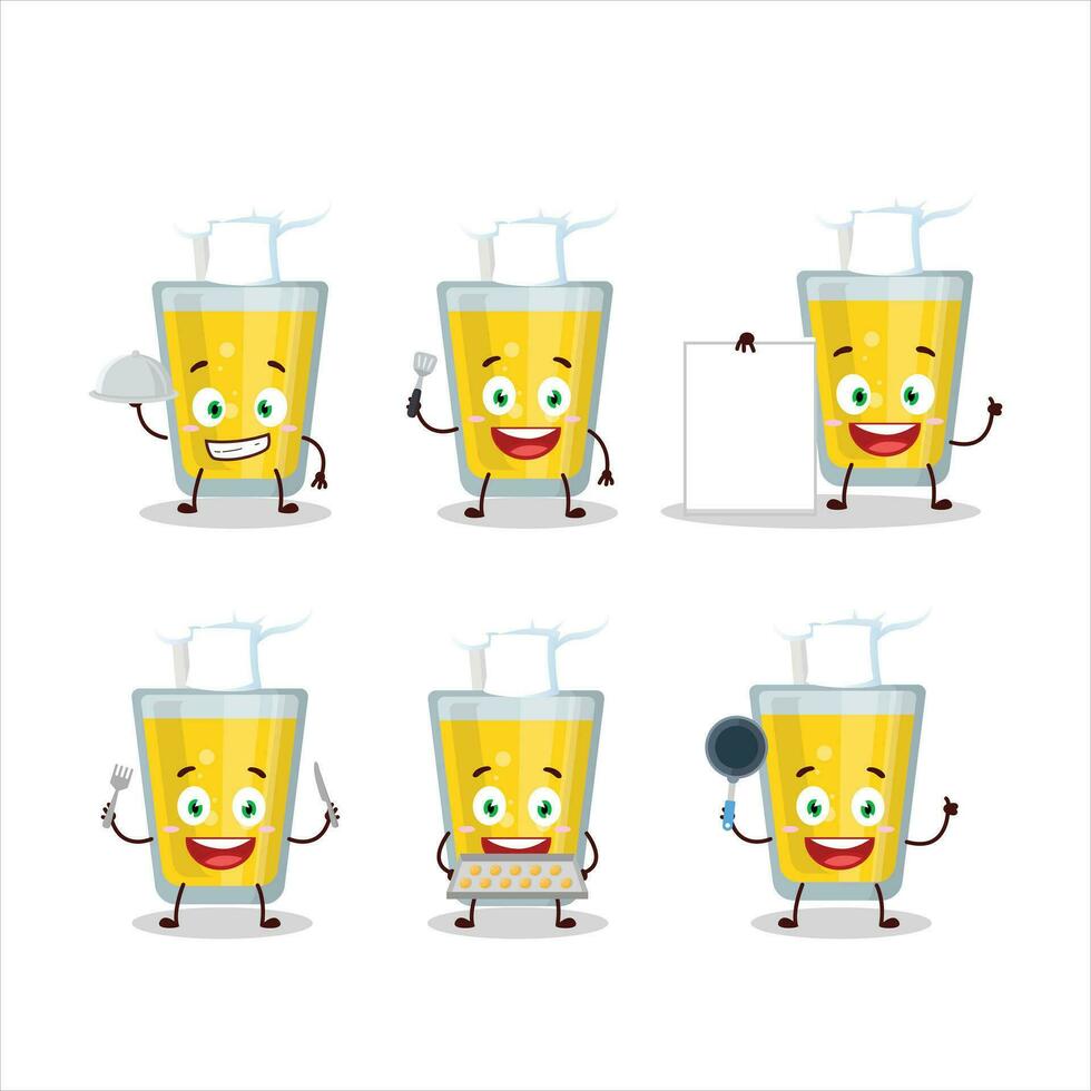 tecknad serie karaktär av banan juice med olika kock uttryckssymboler vektor