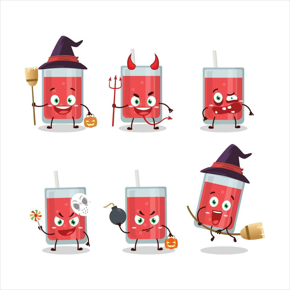 Halloween Ausdruck Emoticons mit Karikatur Charakter von Wassermelone Saft vektor