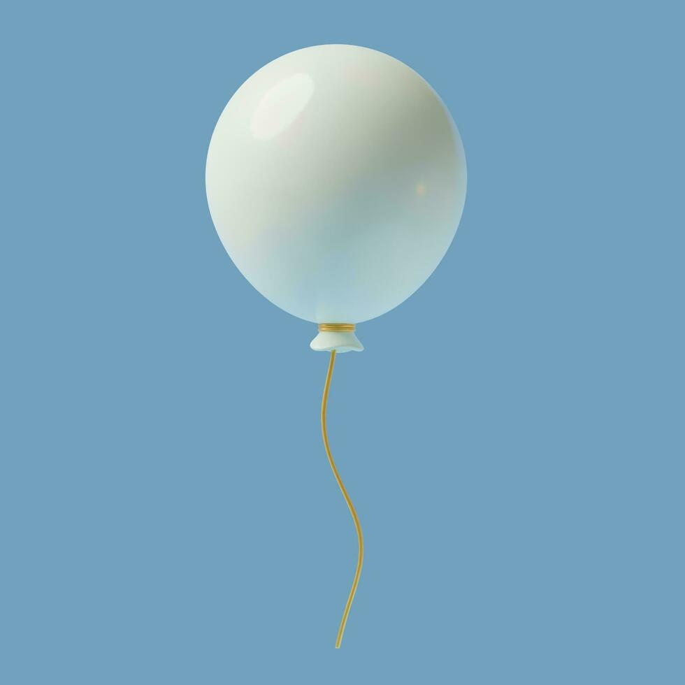 realistisch Weiß Luft Ballon mit golden Schleife. 3d Geburtstag Party süß dekorativ Objekt im modern Plastik Karikatur Stil auf Blau Hintergrund. isoliert Vektor Design Element.