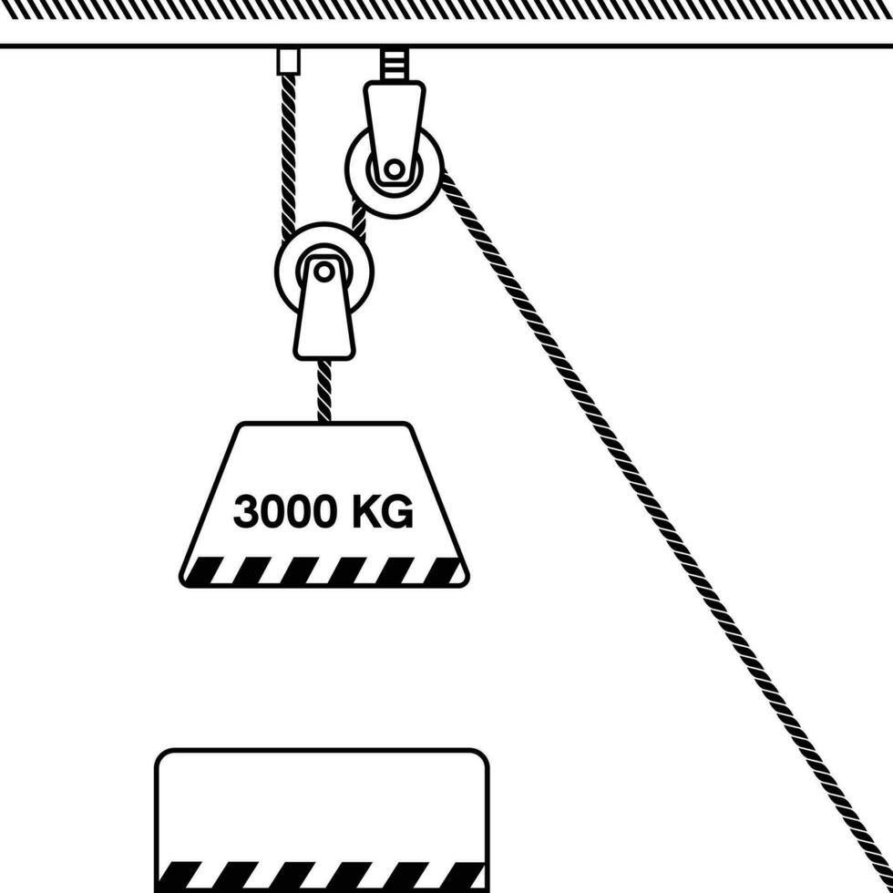 Fest Rolle System isoliert auf Weiß Hintergrund. geladen beweglich Riemenscheiben. Physik Experiment zum Bildung auf Macht und Bewegung mit Rolle Illustration. das Gesetze von Bewegung. einfach Maschinen Riemenscheiben. vektor