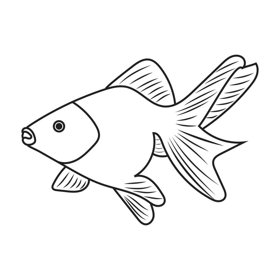 linje konst bild av en guld fisk med dess slöjsvans. vektor illustration eps 10. redigerbar stroke.