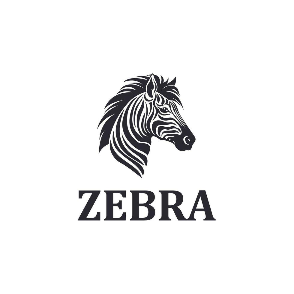 svartvit silhuett svart zebra logotyp design mall vektor ikon illustration